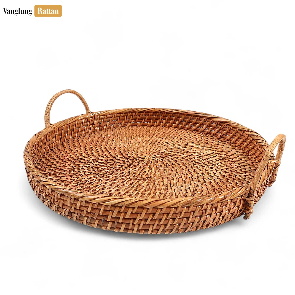 Handmade Wicker Weave Circular Rattan Serving Tray with Arched Handles - STRO021001BR - ✨ Product Highlights