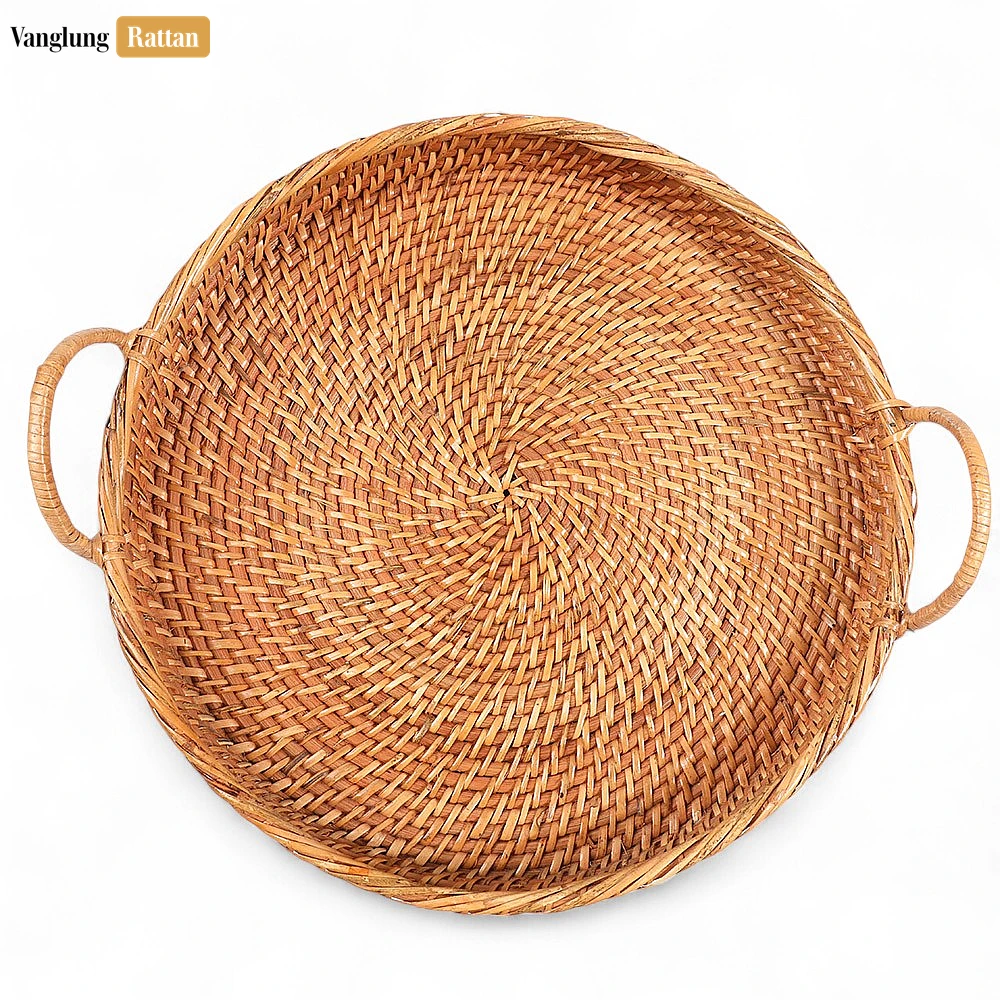 Handmade Wicker Weave Circular Rattan Serving Tray with Arched Handles - STRO021001BR - 🏆 Why Choose VanglungRattan?