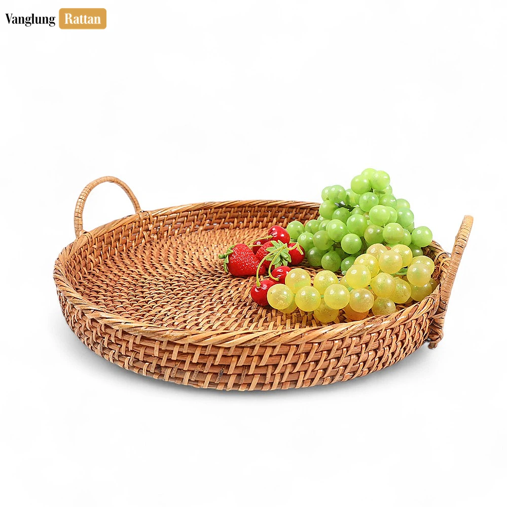 Handmade Wicker Weave Circular Rattan Serving Tray with Arched Handles - STRO021001BR - Q: How do I clean and maintain my rattan serving tray?