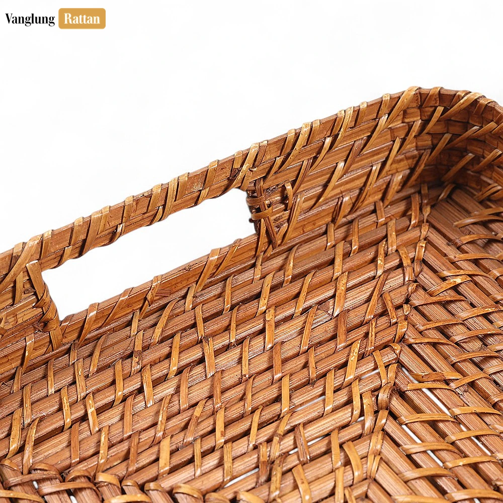 Handwoven Brown Round Rectangle Bamboo Rattan Serving Tray with Integrated Handles - STCN051007S - 🏆 Why Choose VanglungRattan?
