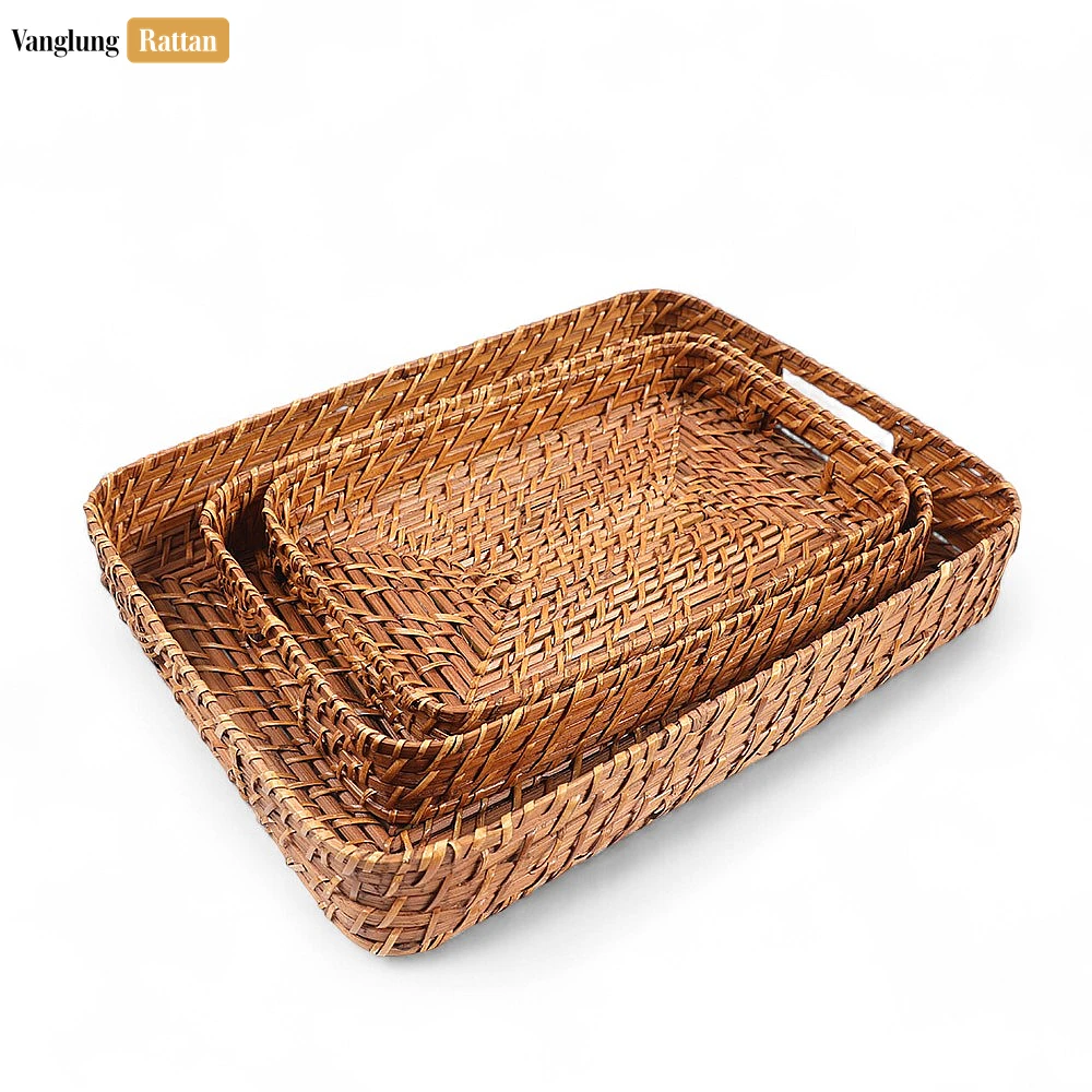 Handwoven Brown Round Rectangle Bamboo Rattan Serving Tray with Integrated Handles - STCN051007S - Q: How do I clean and maintain my bamboo rattan serving tray?