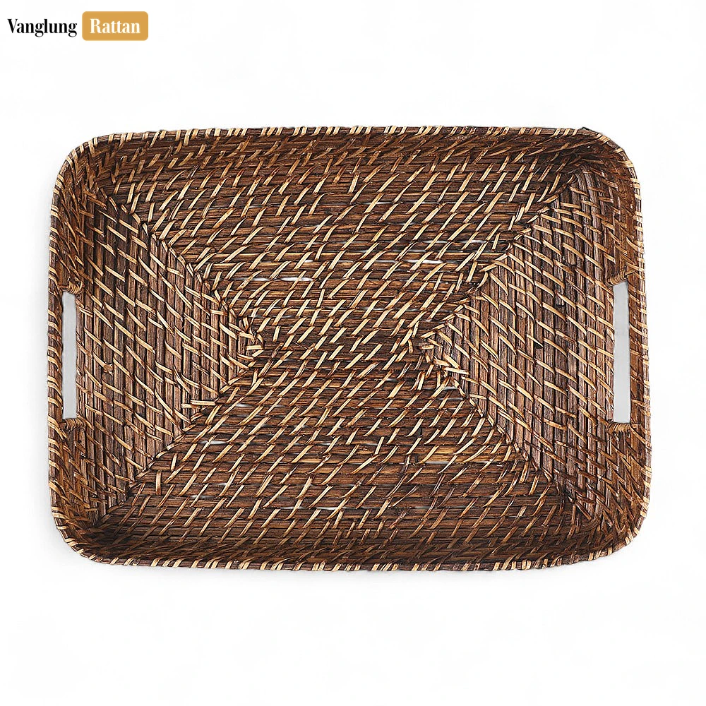 Handwoven Dark Brown Round Rectangle Bamboo Rattan Serving Tray with Integrated Handles - STCN051007SDB - ❓ Frequently Asked Questions