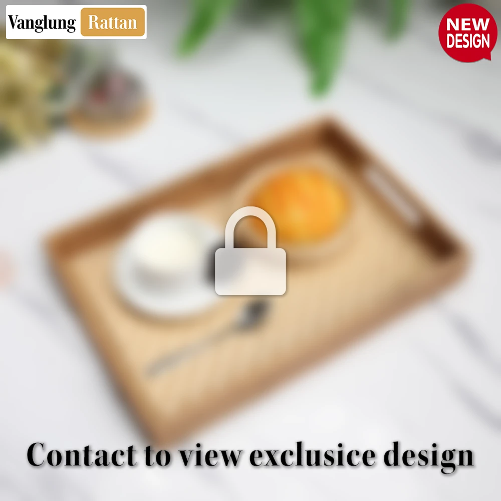 Handwoven Green Natural Bamboo Rattan Handles Serving Tray with Fine Weave - STCN013003K-2.webp