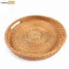 Handwoven Honey Brown Circles Bamboo Rattan Handles Serving Tray with Concentric Pattern - STRO051000HB-1.webp