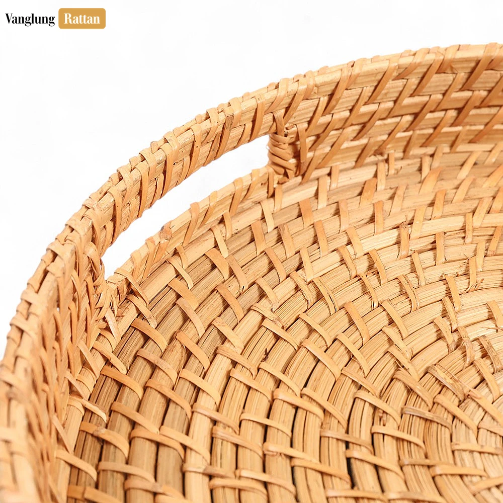 Handwoven Honey Brown Circles Bamboo Rattan Handles Serving Tray with Concentric Pattern - STRO051000HB - 🏆 Why Should You Buy Products at VanglungRattan