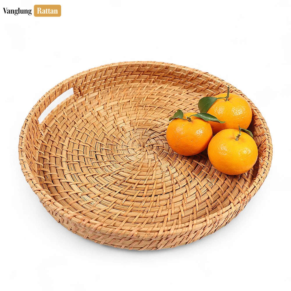 Handwoven Honey Brown Circles Bamboo Rattan Handles Serving Tray with Concentric Pattern - STRO051000HB - Q: How do I properly care for my bamboo rattan serving tray?