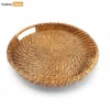 Handwoven Light Brown Circles Bamboo Rattan Handles Serving Tray with Spiral Weave - STRO051000LB-1.webp
