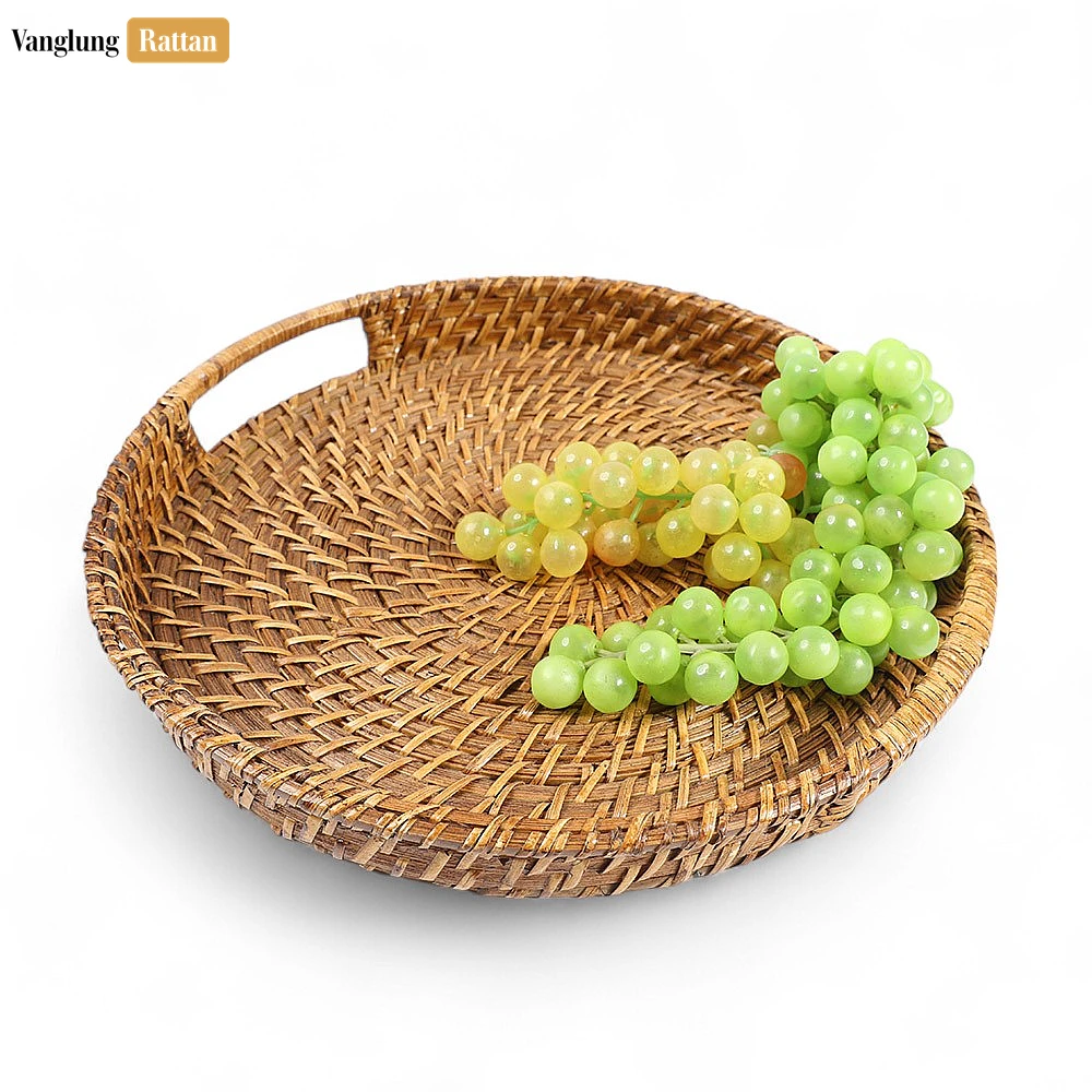 Handwoven Light Brown Circles Bamboo Rattan Handles Serving Tray with Spiral Weave - STRO051000LB - 🎯 Applications