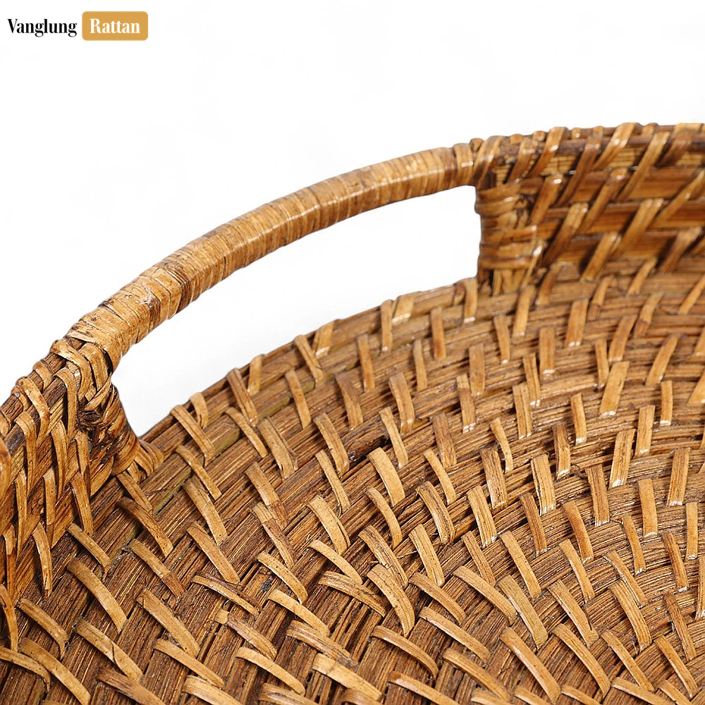 Handwoven Light Brown Circles Bamboo Rattan Handles Serving Tray with Spiral Weave - STRO051000LB - 🏆 Why Choose VanglungRattan?