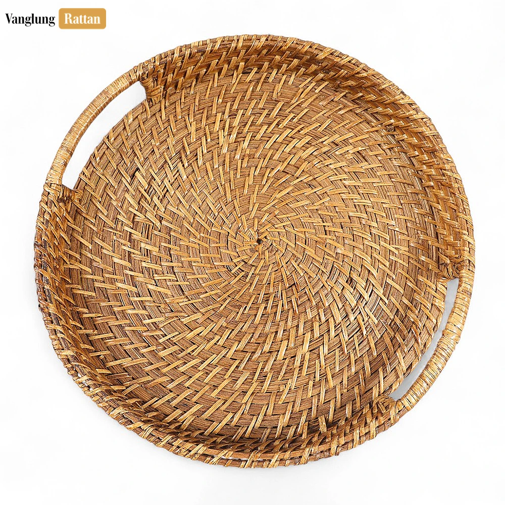 Handwoven Light Brown Circles Bamboo Rattan Handles Serving Tray with Spiral Weave - STRO051000LB - ❓ Frequently Asked Questions