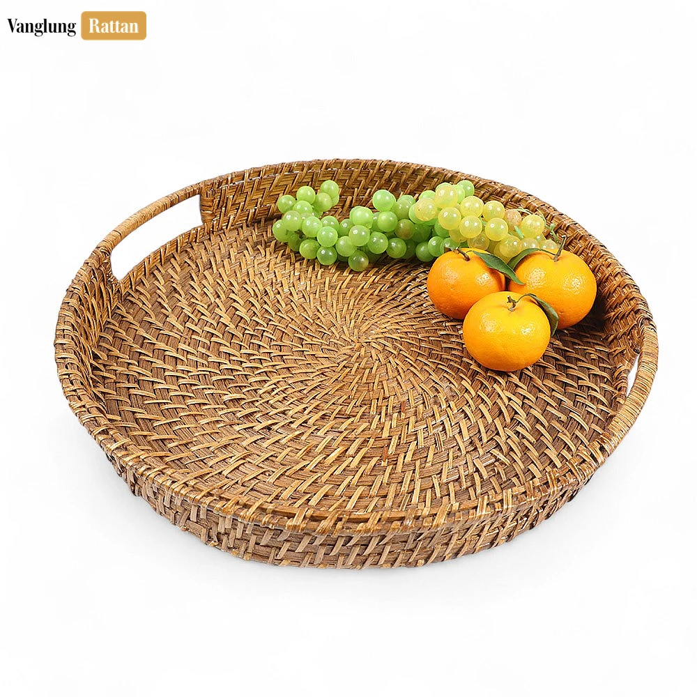 Handwoven Light Brown Circles Bamboo Rattan Handles Serving Tray with Spiral Weave - STRO051000LB - 🧽 How do I clean and maintain my bamboo rattan serving tray?