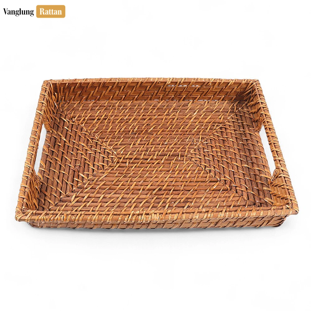 Handwoven Rectangle Bamboo Rattan Handle Serving Tray with Intricate Weave - STCN051003 - ⭐ Product Highlights