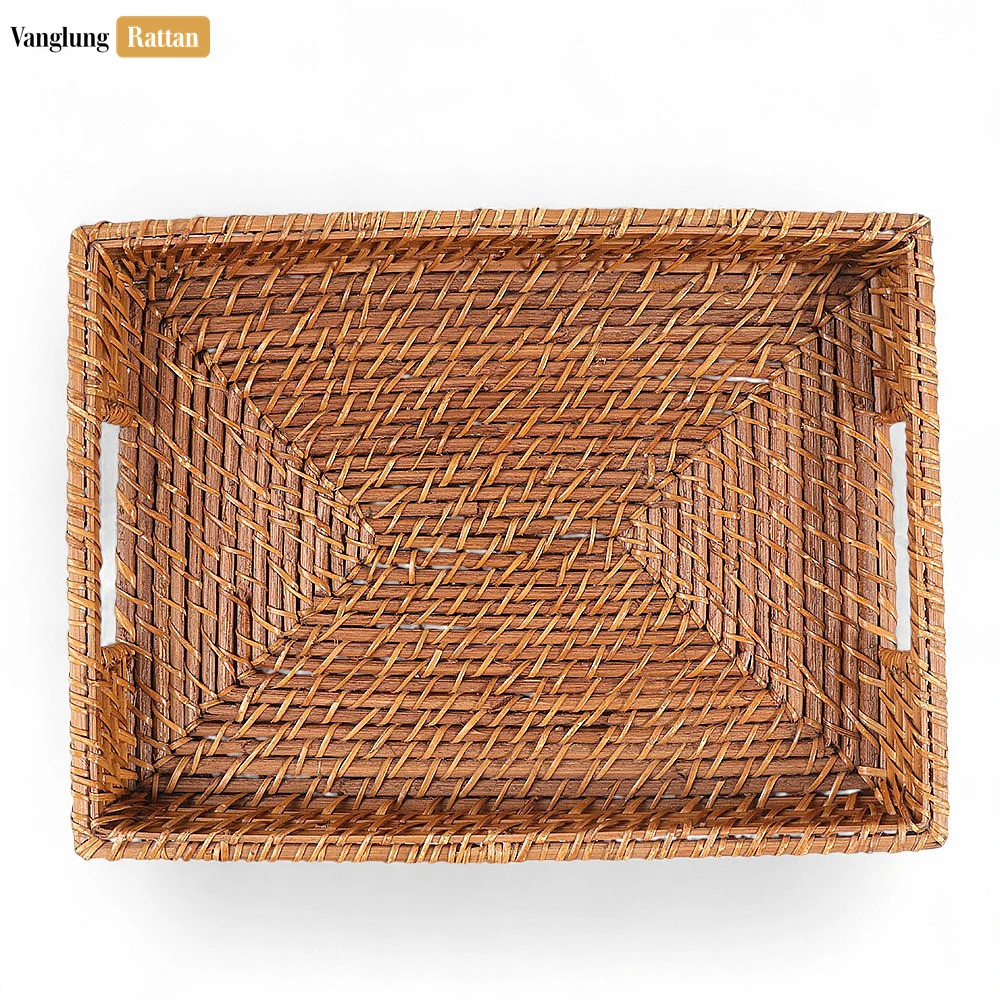 Handwoven Rectangle Bamboo Rattan Handle Serving Tray with Intricate Weave - STCN051003 - 🏆 Why Choose VanglungRattan?