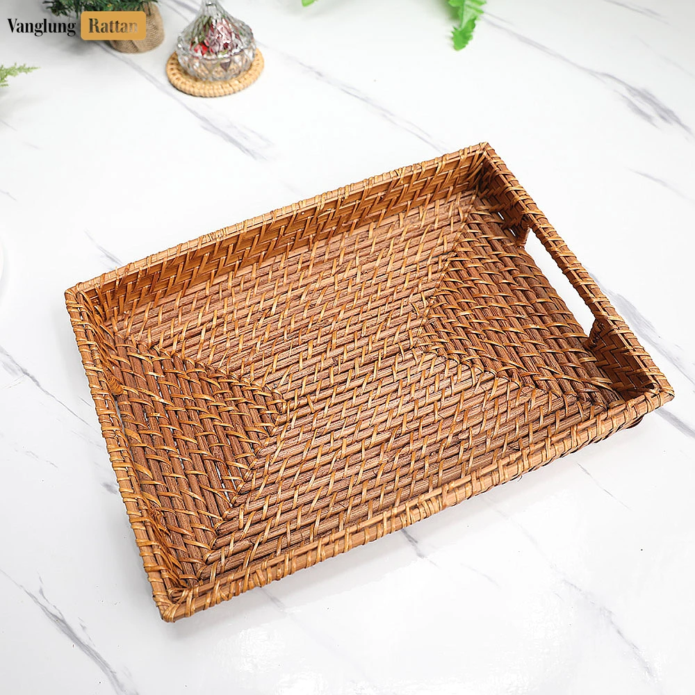 Handwoven Rectangle Bamboo Rattan Handle Serving Tray with Intricate Weave - STCN051003 - Q: Is this tray suitable for hot dishes and beverages?