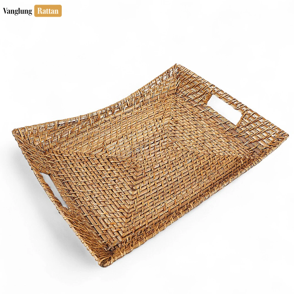 Handwoven Rectangle Bamboo Rattan Serving Tray with Curved Sides and Concentric Weave - STCN051006 - 🌿 Handwoven Rectangle Bamboo Rattan Serving Tray with Curved Sides and Concentric Weave - STCN051006