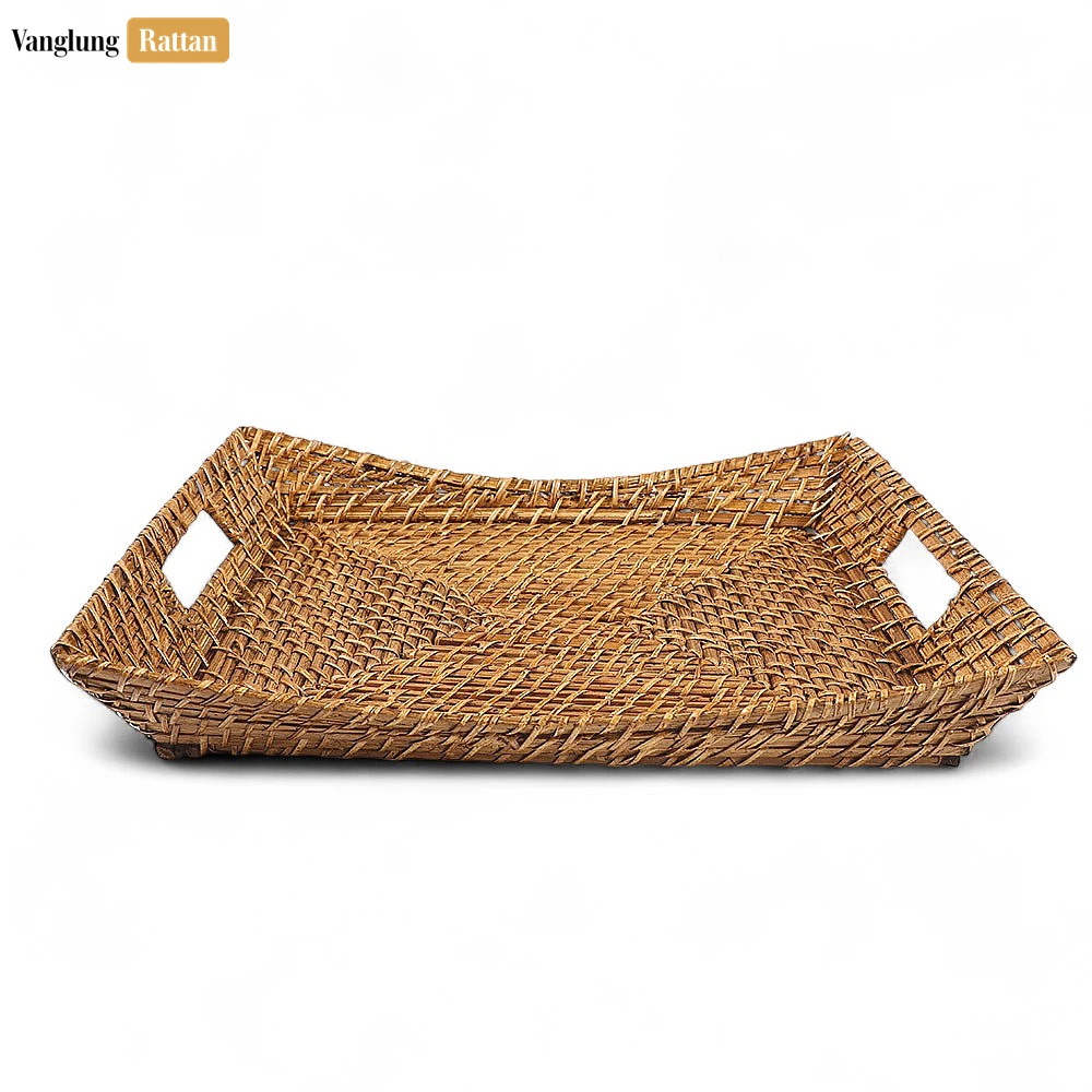 Handwoven Rectangle Bamboo Rattan Serving Tray with Curved Sides and Concentric Weave - STCN051006 - 🏆 Why Choose VanglungRattan