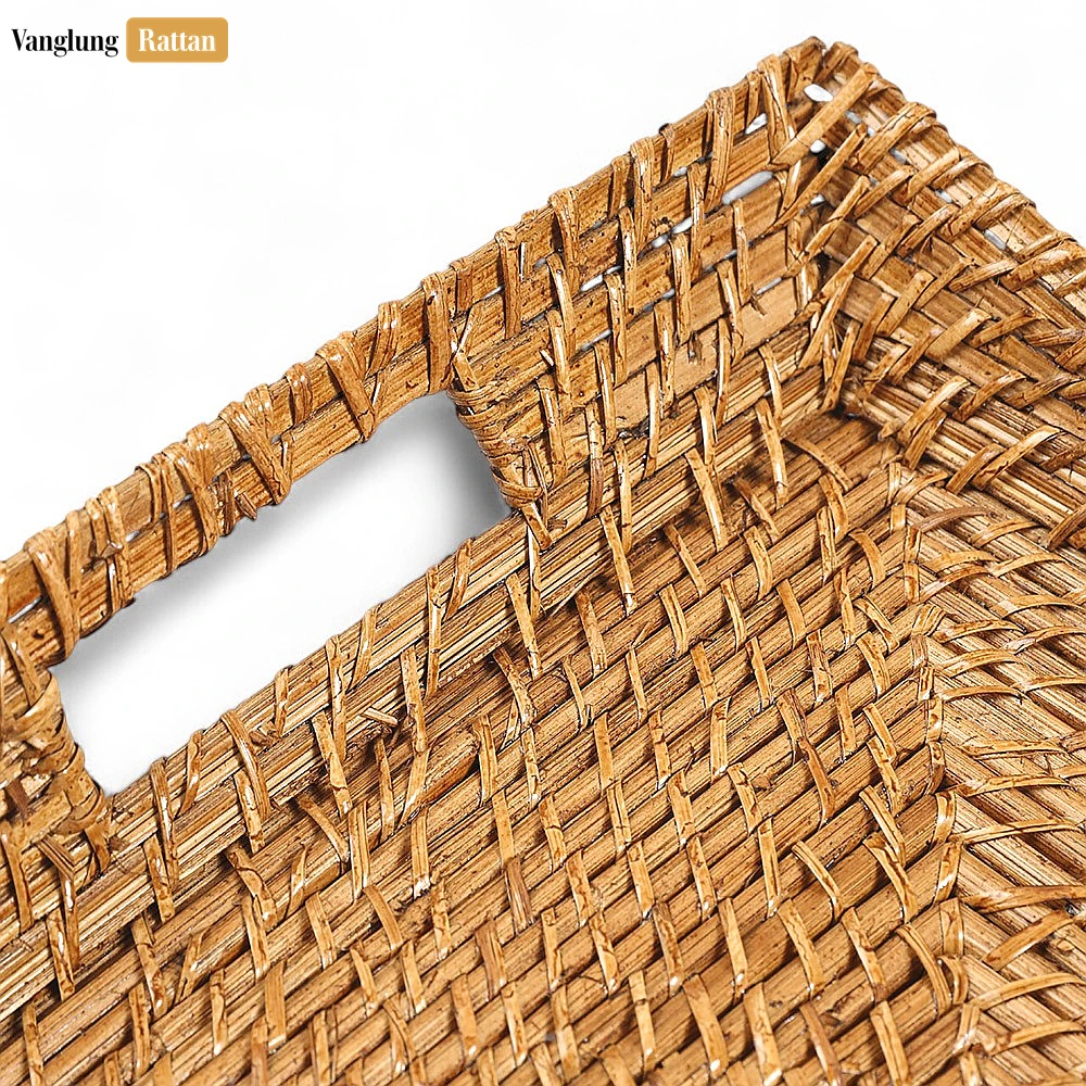 Handwoven Rectangle Bamboo Rattan Serving Tray with Curved Sides and Concentric Weave - STCN051006 - Q: How do I properly care for my bamboo rattan serving tray?