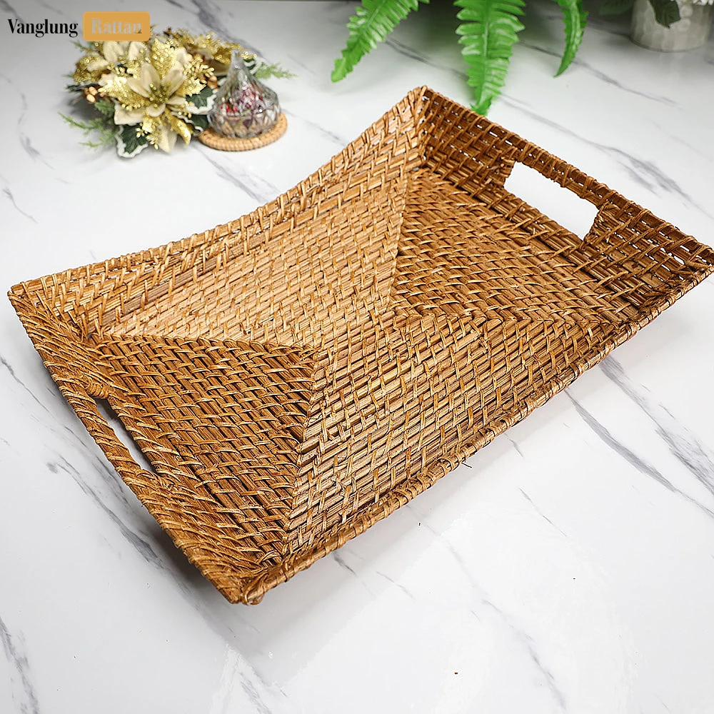 Handwoven Rectangle Bamboo Rattan Serving Tray with Curved Sides and Concentric Weave - STCN051006 - Q: What weight capacity can this tray handle?