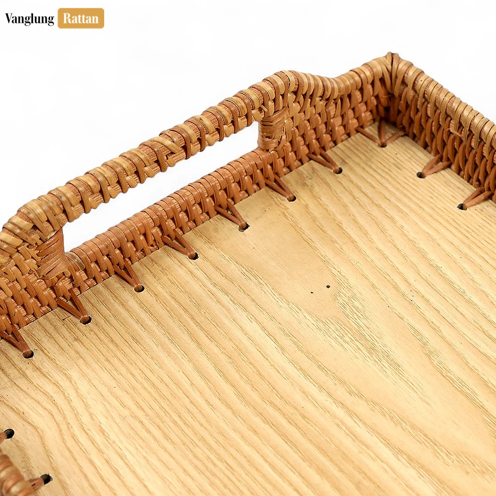 Handwoven Rectangle Straw Rattan Handles Serving Tray with Solid Wood Base - STCN14001 - 🏆 Why Choose VanglungRattan