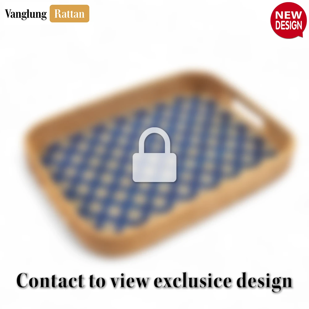 Handwoven Rectangular Bamboo Rattan Handles Serving Tray with Blue Diamond Weave - STCN013005BL-1.webp