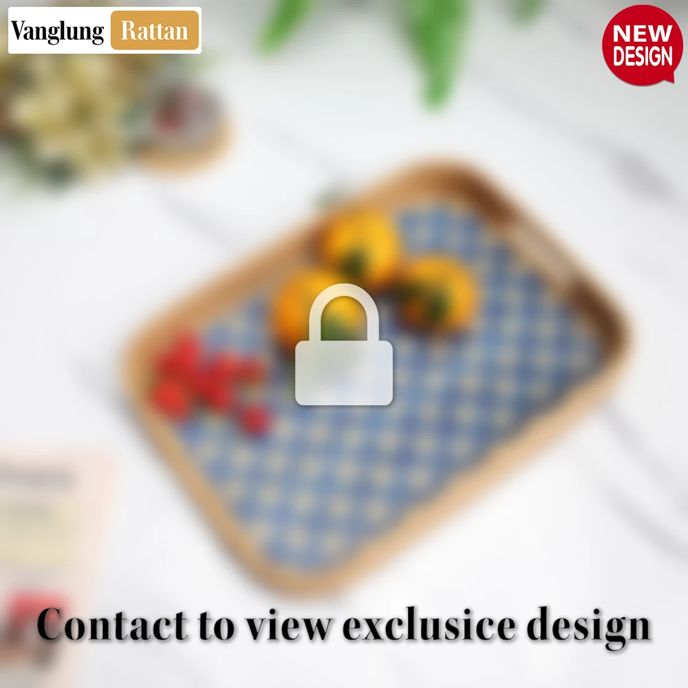 Handwoven Rectangular Bamboo Rattan Handles Serving Tray with Blue Diamond Weave - STCN013005BL-2.webp