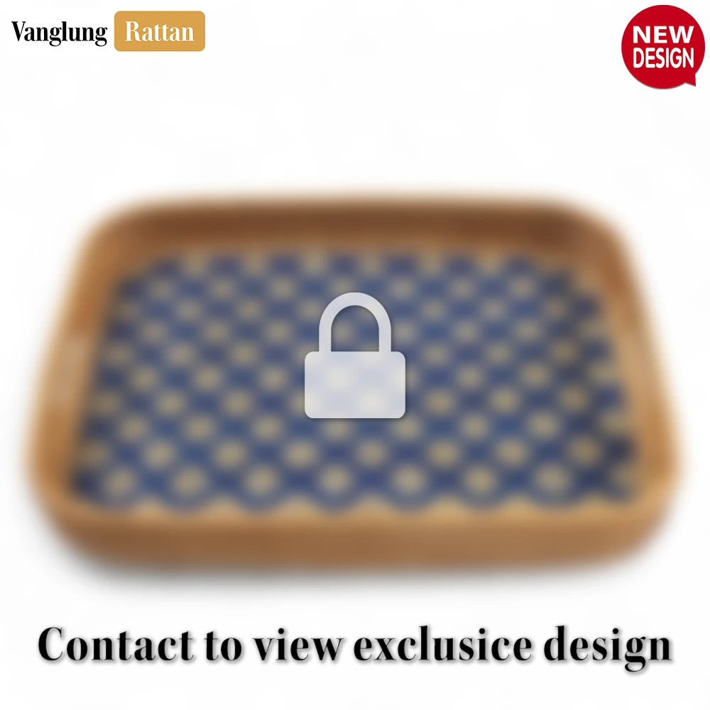 Handwoven Rectangular Bamboo Rattan Handles Serving Tray with Blue Diamond Weave - STCN013005BL - ✨ Product Highlights