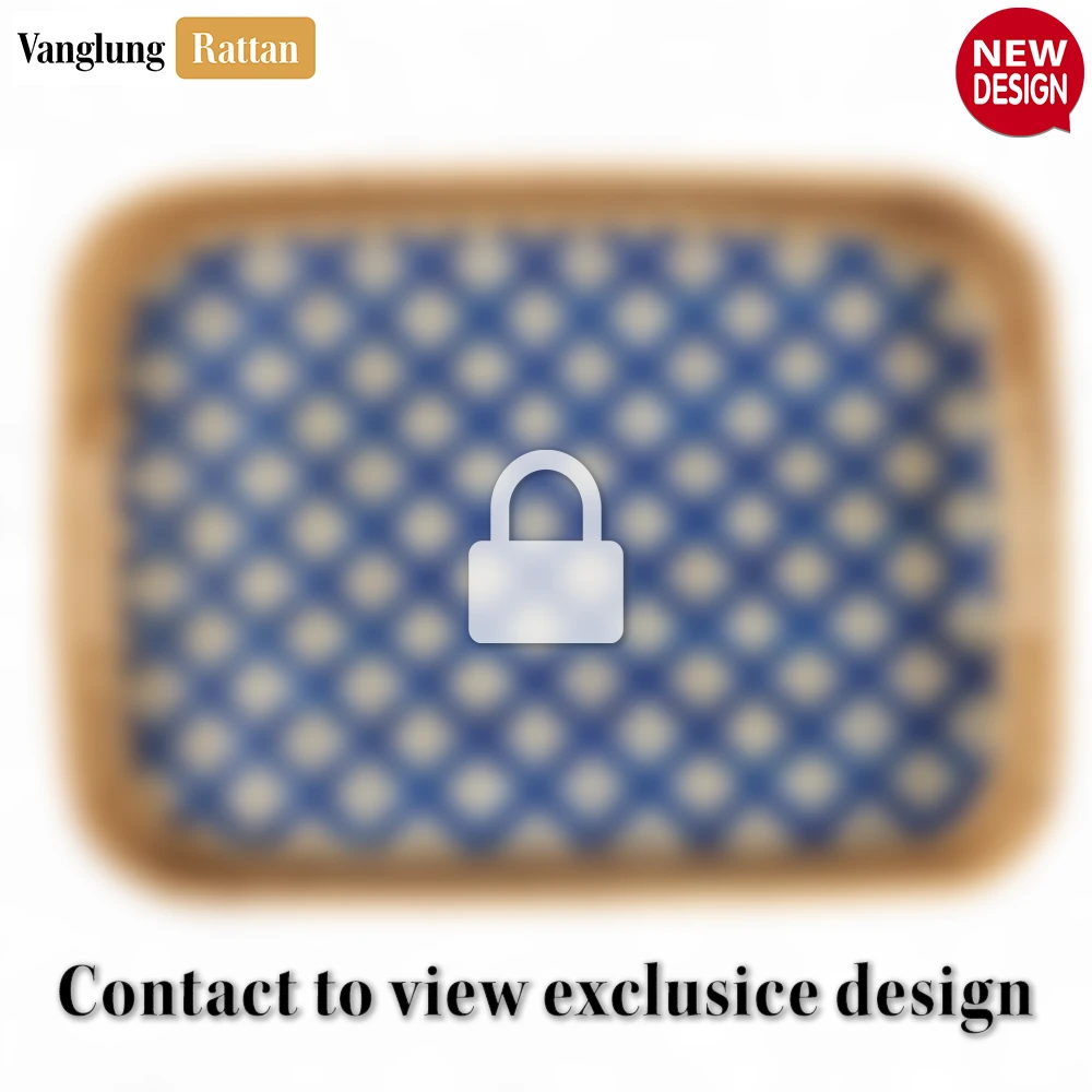 Handwoven Rectangular Bamboo Rattan Handles Serving Tray with Blue Diamond Weave - STCN013005BL - 🏆 Why Choose VanglungRattan?