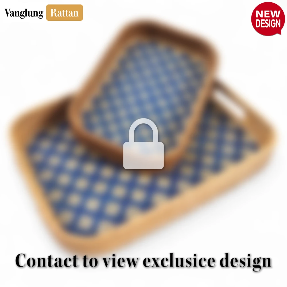 Handwoven Rectangular Bamboo Rattan Handles Serving Tray with Blue Diamond Weave - STCN013005BL - Q: Is this tray suitable for hot dishes and beverages?