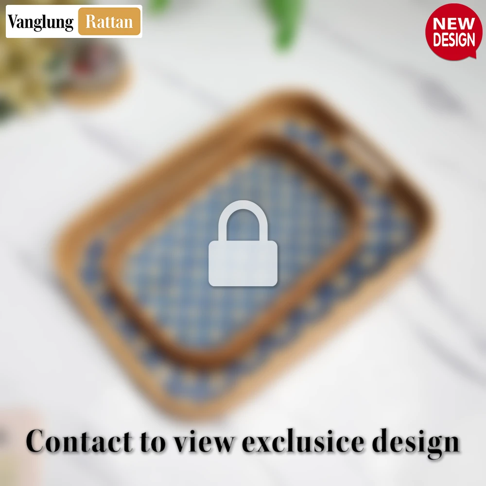 Handwoven Rectangular Bamboo Rattan Handles Serving Tray with Blue Diamond Weave - STCN013005BL - Q: Can this serving tray be used outdoors?