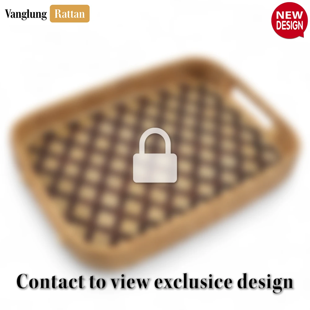 Handwoven Rectangular Bamboo Rattan Handles Serving Tray with Brown Diamond Weave - STCN013005BR-1.webp
