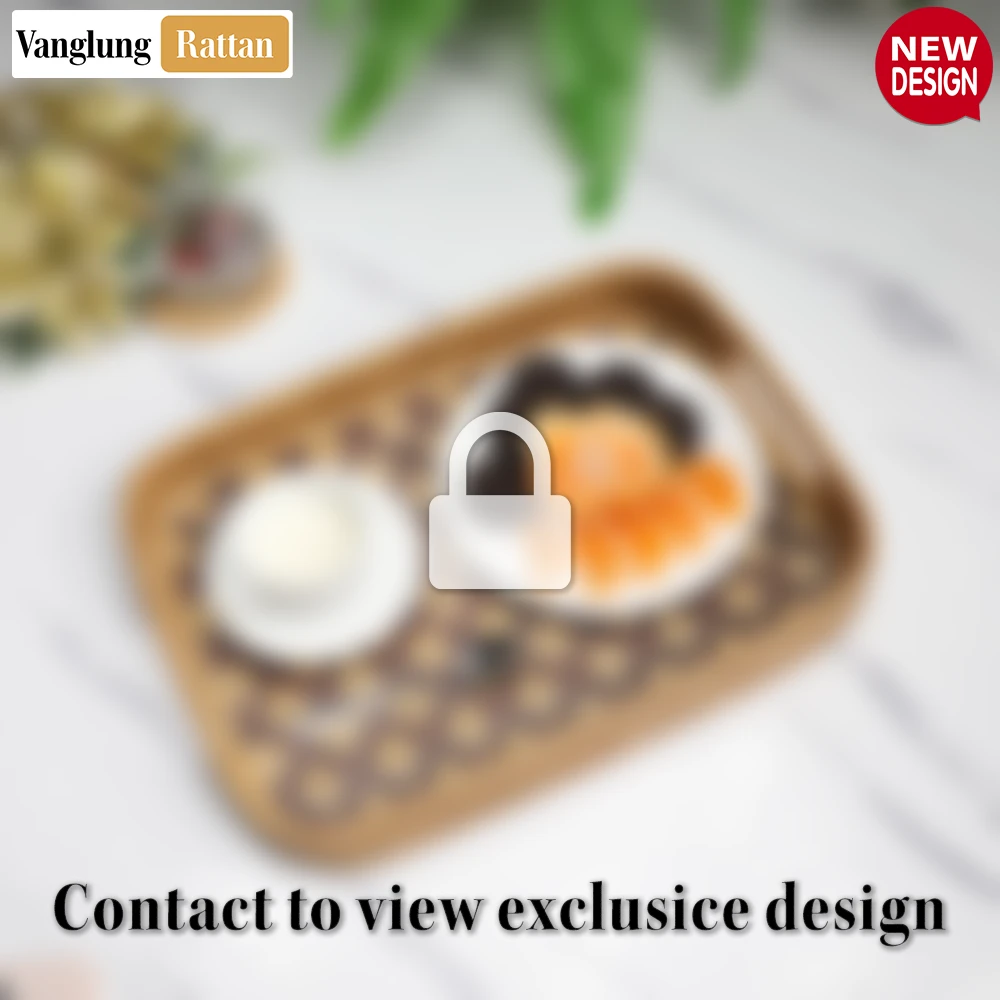 Handwoven Rectangular Bamboo Rattan Handles Serving Tray with Brown Diamond Weave - STCN013005BR-2.webp