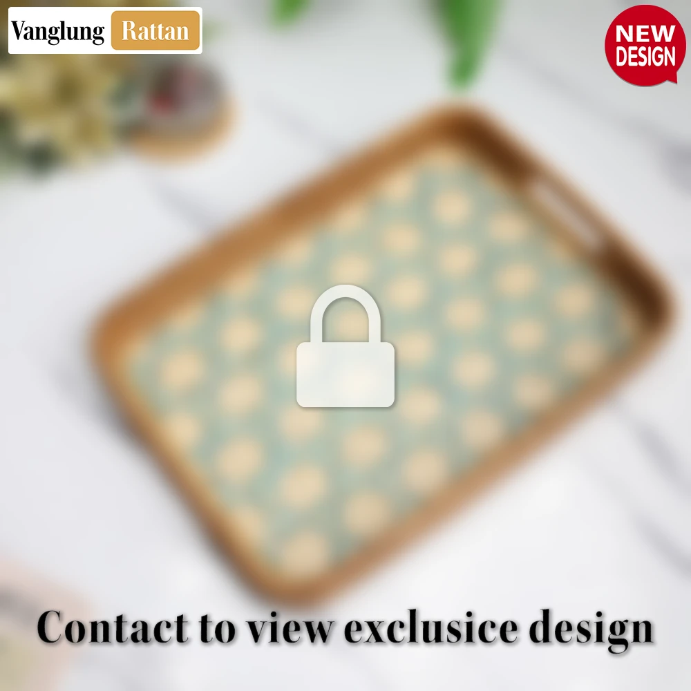 Handwoven Rectangular Bamboo Rattan Handles Serving Tray with Natural Blue Teal Geometric Weave - STCN013006BL - Q: How do I properly care for my bamboo rattan serving tray?