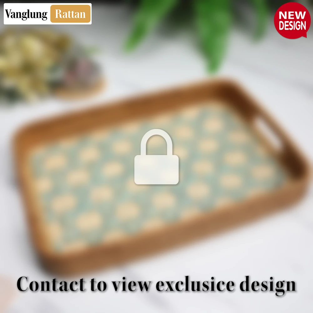 Handwoven Rectangular Bamboo Rattan Handles Serving Tray with Natural Blue Teal Geometric Weave - STCN013006BL - Q: Is this serving tray suitable for hot dishes?