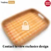 Handwoven Rectangular Bamboo Rattan Handles Serving Tray with Natural Orange Checkered Pattern - STCN013006OR-1.webp