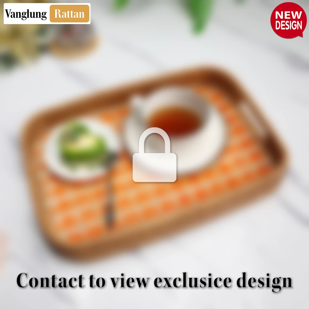 Handwoven Rectangular Bamboo Rattan Handles Serving Tray with Natural Orange Checkered Pattern - STCN013006OR-2.webp