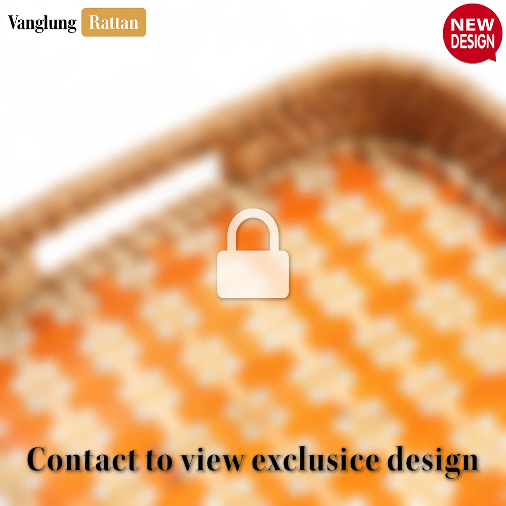 Handwoven Rectangular Bamboo Rattan Handles Serving Tray with Natural Orange Checkered Pattern - STCN013006OR - 🏆 Why Choose VanglungRattan