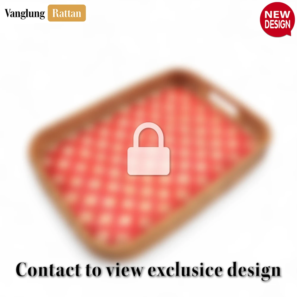 Handwoven Rectangular Bamboo Rattan Handles Serving Tray with Red Diamond Weave - STCN013005RE-1.webp