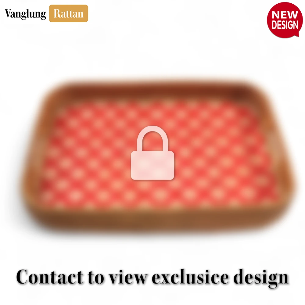 Handwoven Rectangular Bamboo Rattan Handles Serving Tray with Red Diamond Weave - STCN013005RE-2.webp