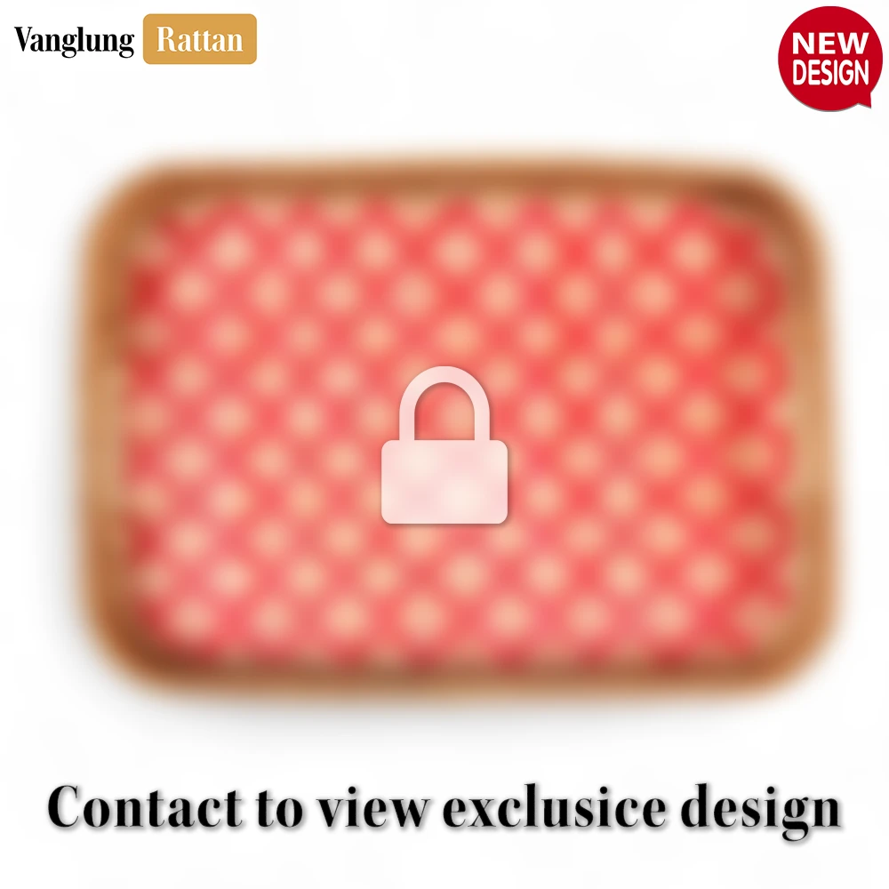 Handwoven Rectangular Bamboo Rattan Handles Serving Tray with Red Diamond Weave - STCN013005RE - ✨ Product Highlights