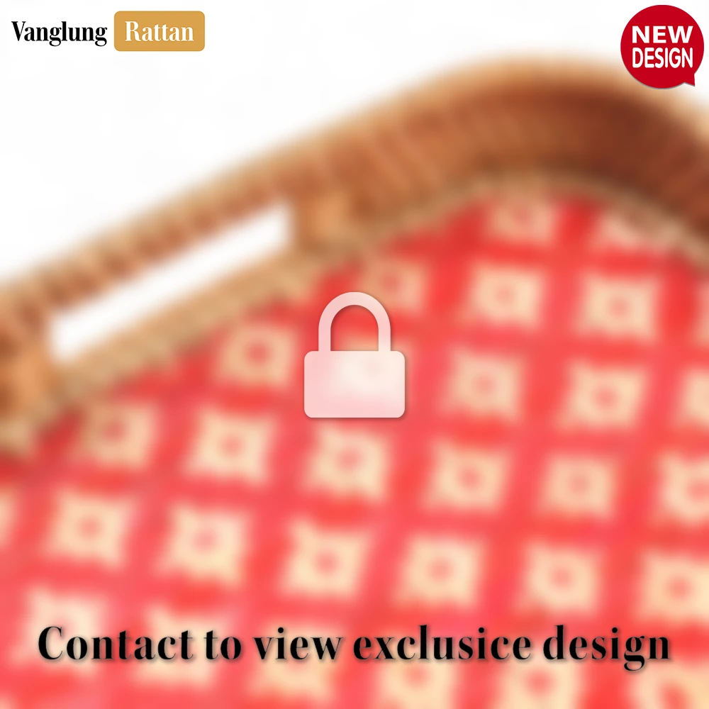 Handwoven Rectangular Bamboo Rattan Handles Serving Tray with Red Diamond Weave - STCN013005RE - 🏆 Why Choose VanglungRattan?