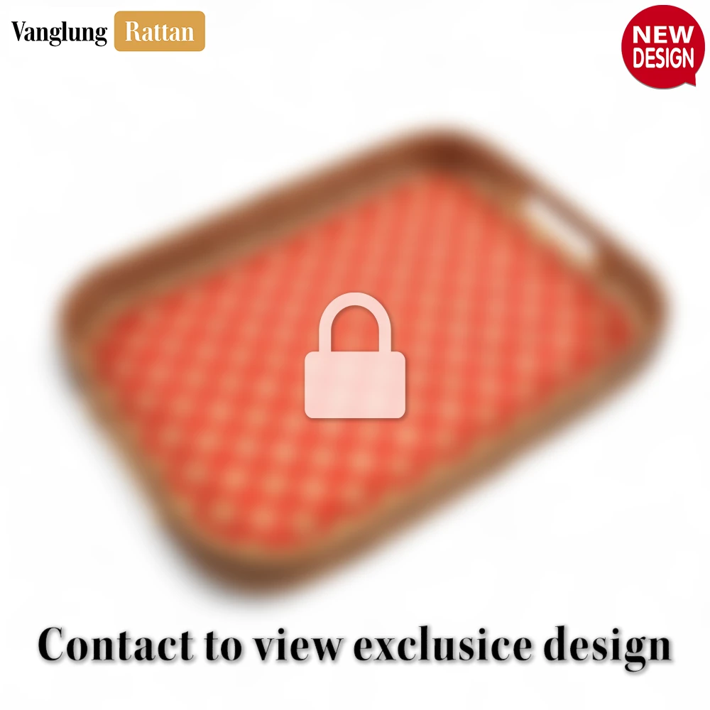 Handwoven Rectangular Bamboo Rattan Handles Serving Tray with Red Diamond Weave - STCN013005REHI-1.webp