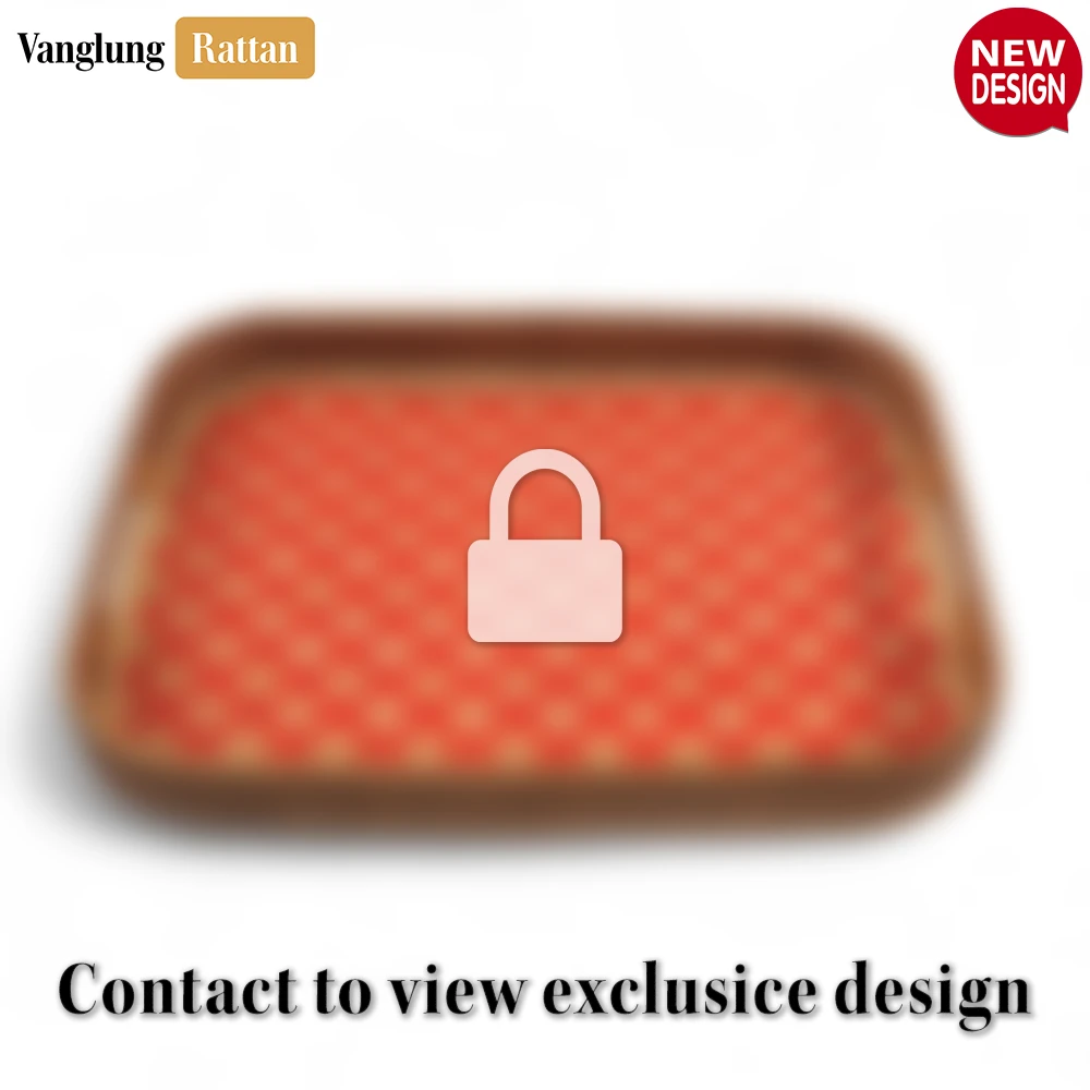 Handwoven Rectangular Bamboo Rattan Handles Serving Tray with Red Diamond Weave - STCN013005REHI-2.webp