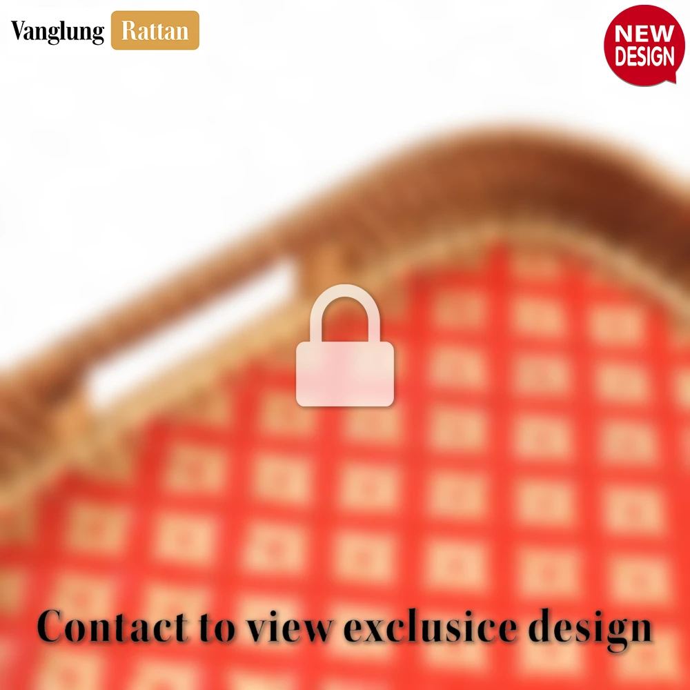 Handwoven Rectangular Bamboo Rattan Handles Serving Tray with Red Diamond Weave - STCN013005REHI - 🏆 Why Choose VanglungRattan?