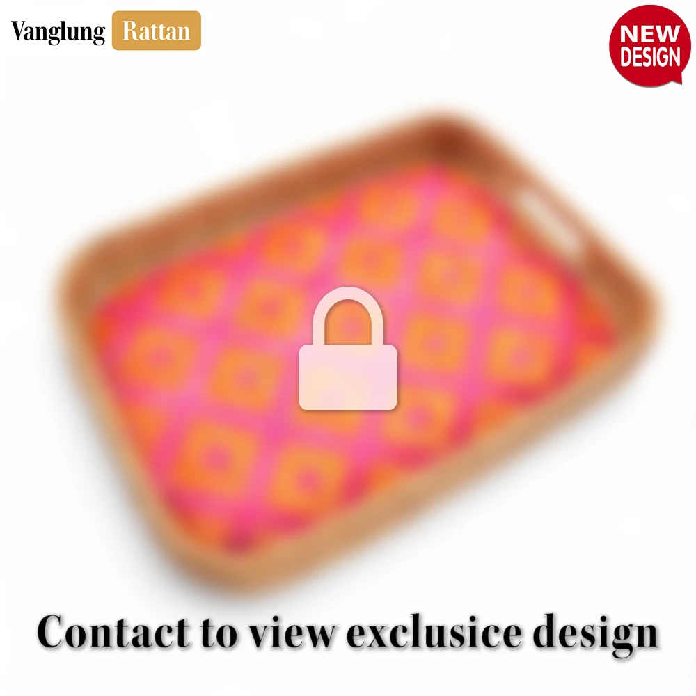 Handwoven Rectangular Bamboo Rattan Handles Serving Tray with Vibrant Pink and Orange Weave - STCN013006PI-1.webp