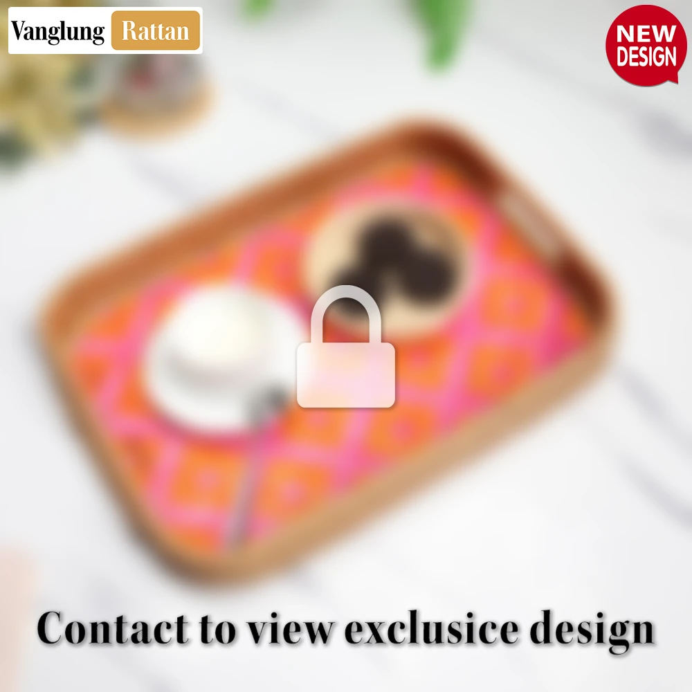 Handwoven Rectangular Bamboo Rattan Handles Serving Tray with Vibrant Pink and Orange Weave - STCN013006PI-2.webp