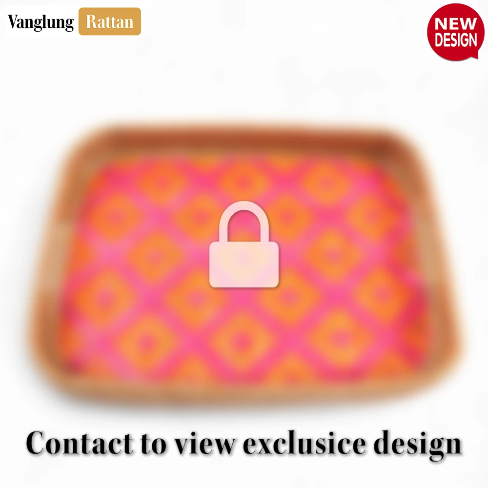 Handwoven Rectangular Bamboo Rattan Handles Serving Tray with Vibrant Pink and Orange Weave - STCN013006PI - ✨ Product Highlights