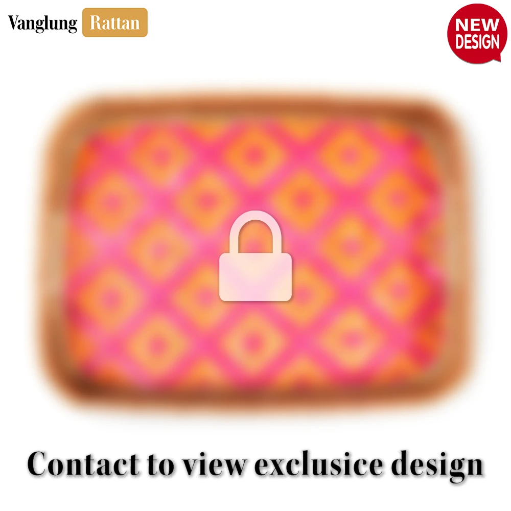 Handwoven Rectangular Bamboo Rattan Handles Serving Tray with Vibrant Pink and Orange Weave - STCN013006PI - 🌟 Why Should You Buy Products at VanglungRattan