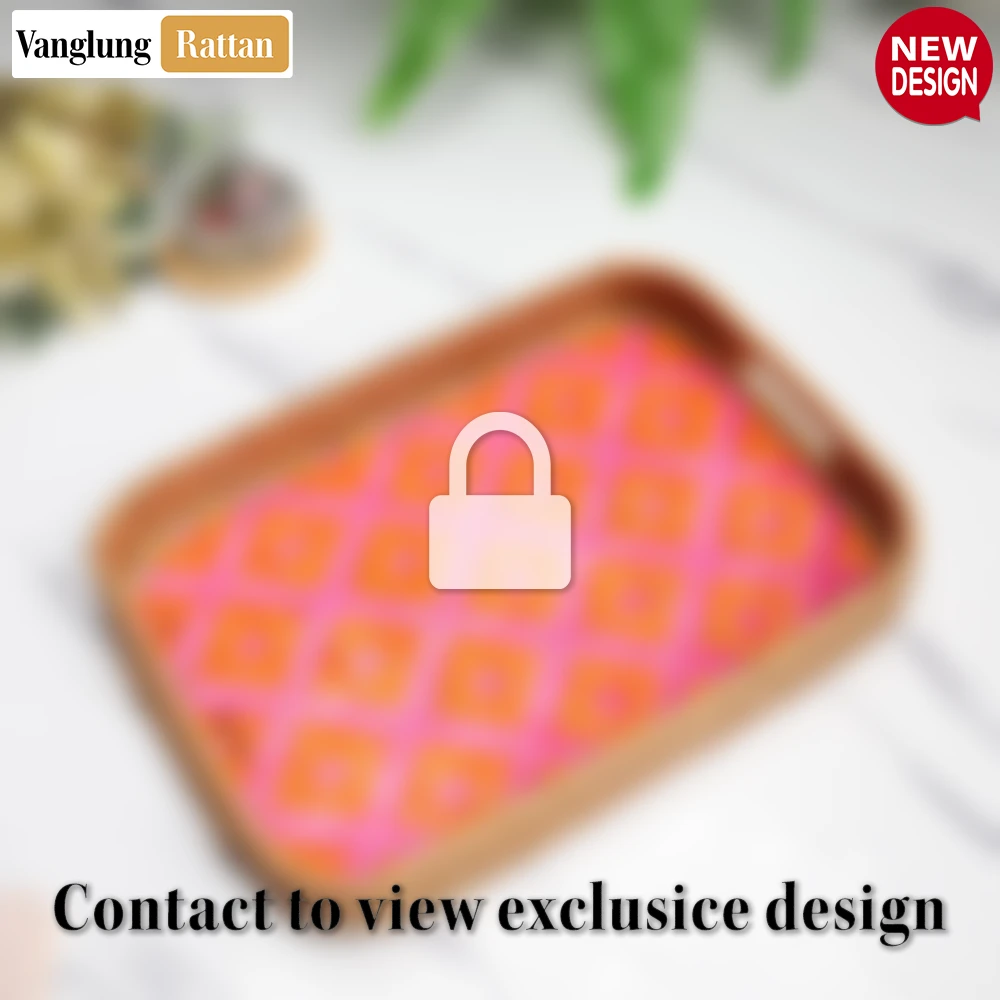 Handwoven Rectangular Bamboo Rattan Handles Serving Tray with Vibrant Pink and Orange Weave - STCN013006PI - Q: How do I properly care for my bamboo rattan serving tray?