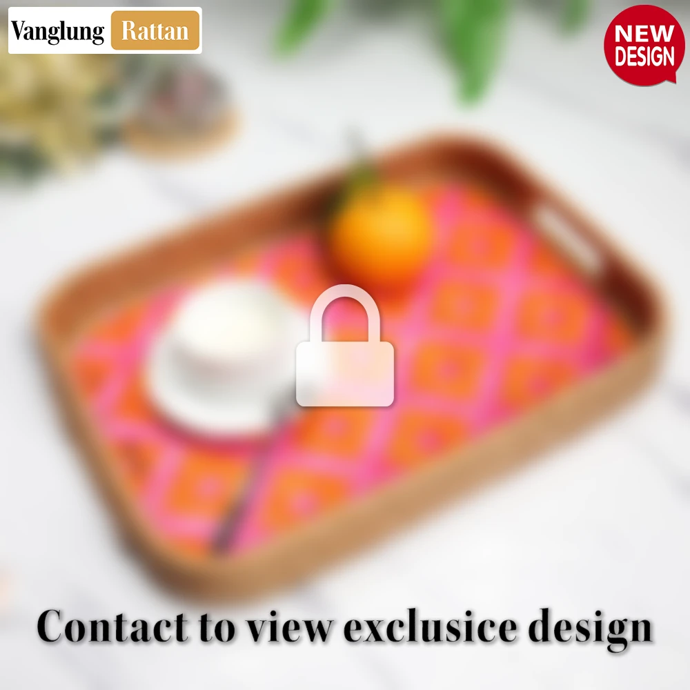 Handwoven Rectangular Bamboo Rattan Handles Serving Tray with Vibrant Pink and Orange Weave - STCN013006PI - Q: Is this serving tray suitable for hot dishes?