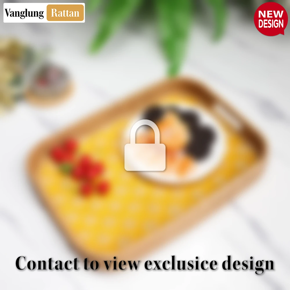 Handwoven Rectangular Bamboo Rattan Handles Serving Tray with Yellow Diamond Weave - STCN013005YL-2.webp